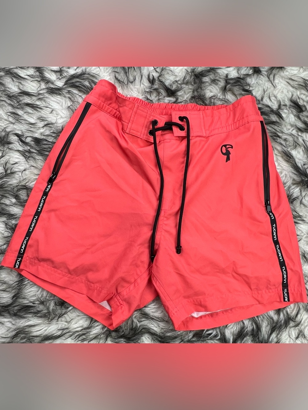 Tucann coral swim trunks Men's Coral Red Swim Trunks with Black Accents sz Small